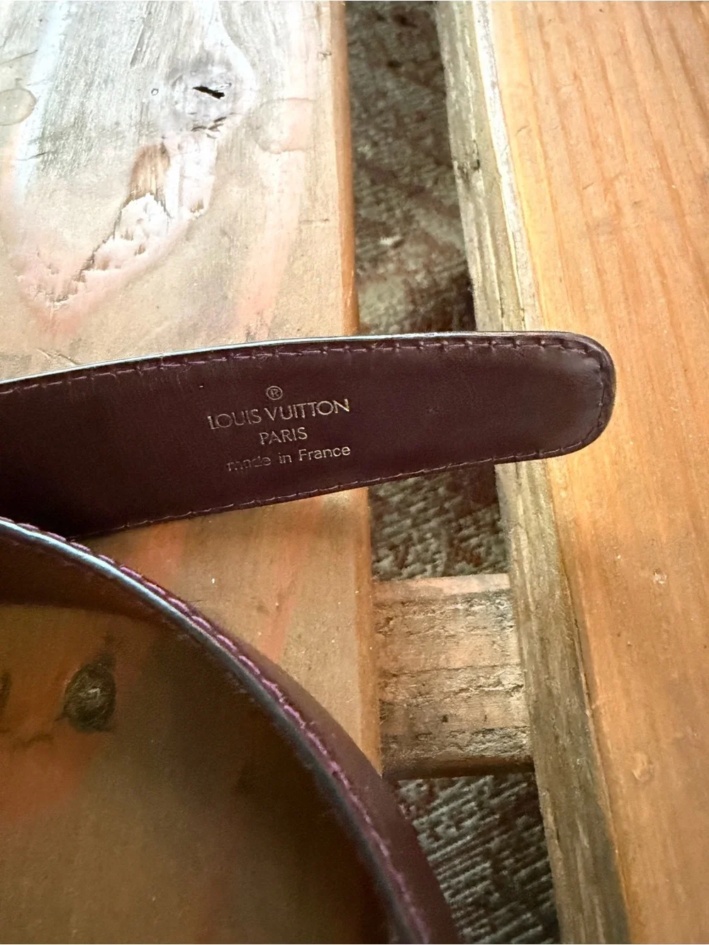 Louis Vuitton Men's Deep Burgundy Leather Belt with Gold-Tone Buckle Sz 110/44